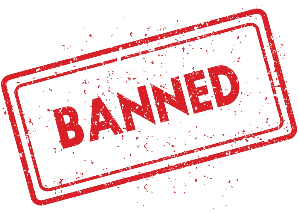 A banned sign indicating that a business has been banned