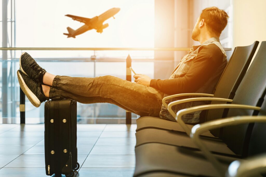 Man sitting in airport about to travel